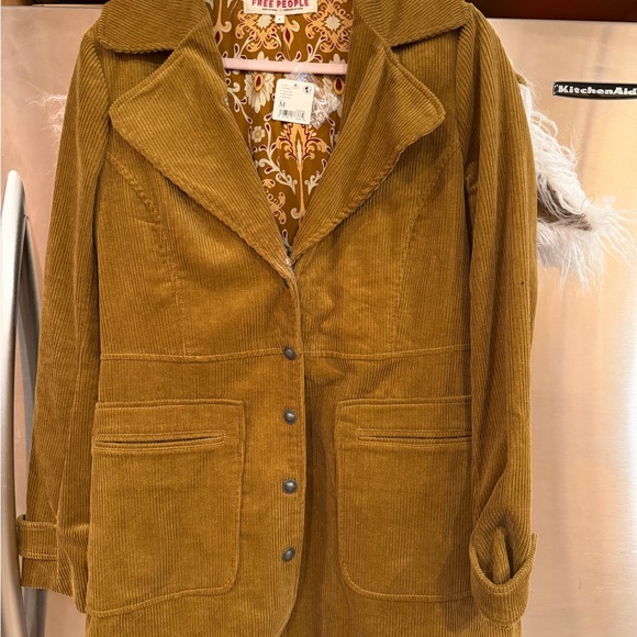 Free People Tan Corduroy Jacket with White Faux Fur Collar - Picture 4 of 5